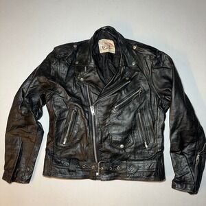 VTG Fureal Leather Biker Jacket Large Motorcycle Mens Black Punk Rock Perfecto